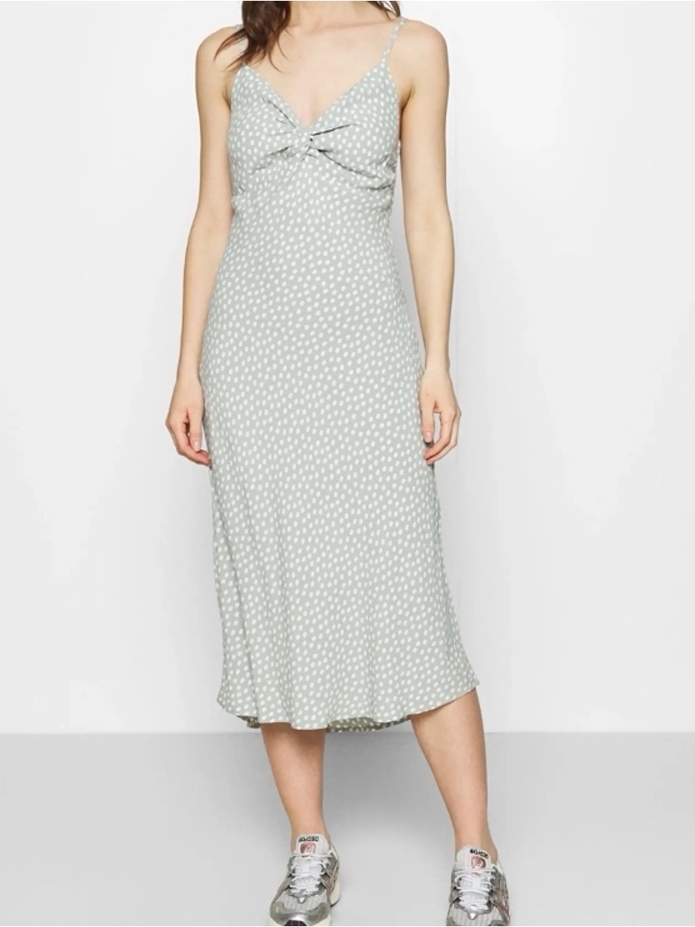 Abercrombie & Fitch Twist-Front Sage Green Polka Dot Midi Dress Sz XL
